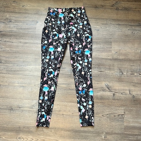 Zelos 80s Print Leggings Womens Size S Cross Front High WAIST Comfort Retro - Picture 1 of 9